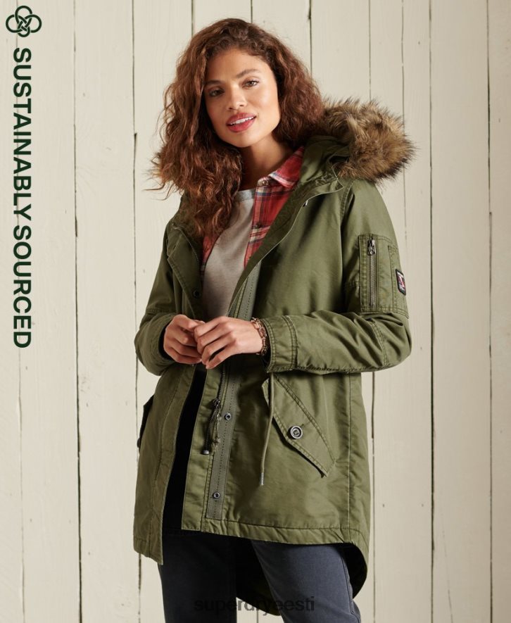 Superdry naised sõjaväe kalasaba parka mantel B2LT45568 Riietus khaki