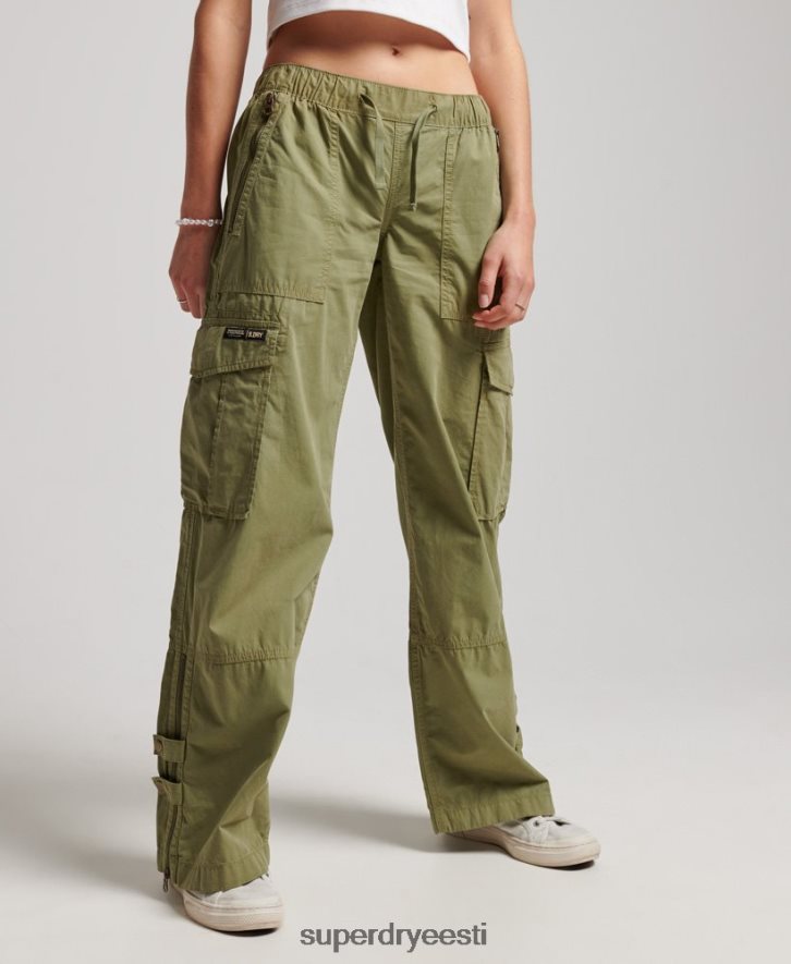 Superdry naised madala kõrgusega laia säärega püksid B2LT42015 Riietus roheline