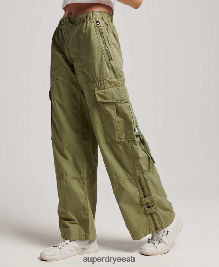 Superdry naised madala kõrgusega laia säärega püksid B2LT42015 Riietus roheline