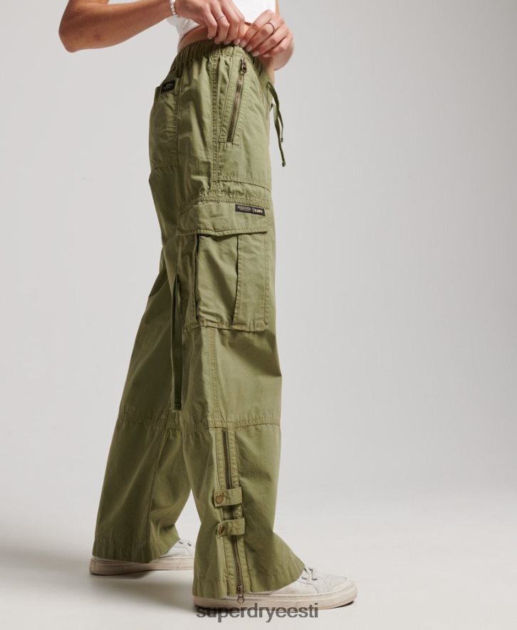 Superdry naised madala kõrgusega laia säärega püksid B2LT42015 Riietus roheline