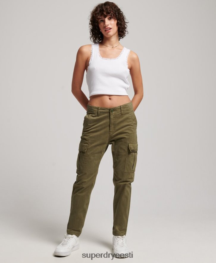 Superdry naised orgaanilisest puuvillast õhukesed cargo püksid B2LT42569 Riietus roheline