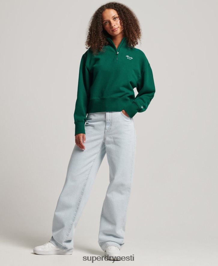 Superdry naised Heritage tikandiga pool lukuga dressipluus B2LT46103 Riietus roheline