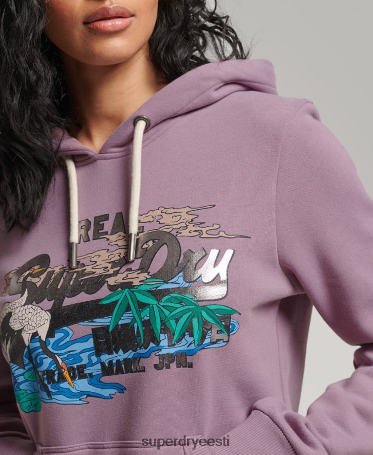 Superdry naised Jaapani vintage logoga graafiline kapuuts B2LT43403 Riietus lilla