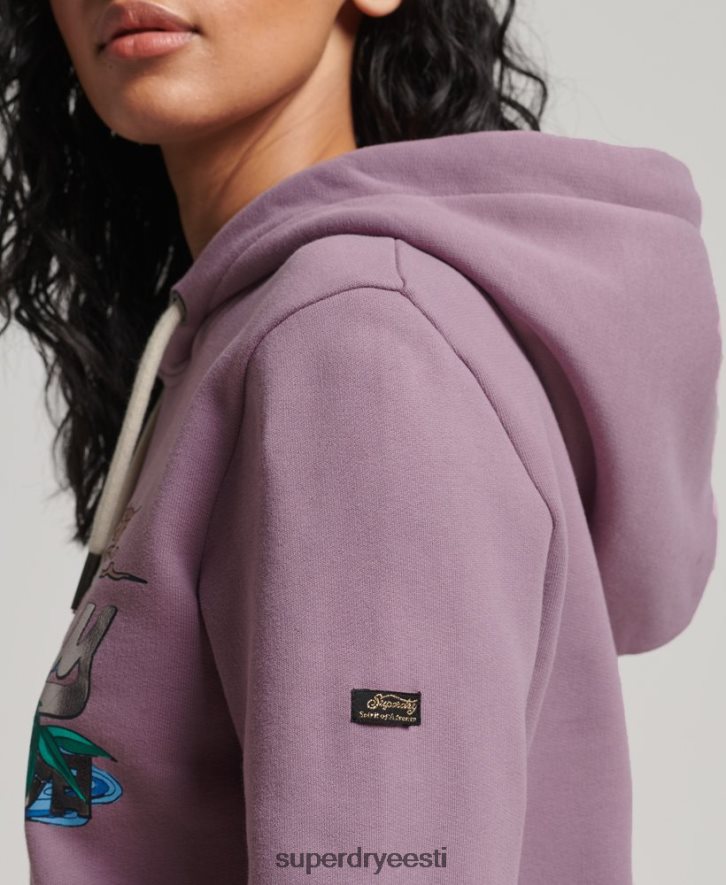 Superdry naised Jaapani vintage logoga graafiline kapuuts B2LT43403 Riietus lilla
