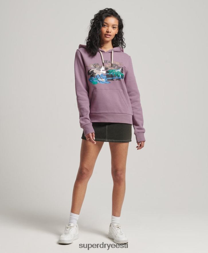 Superdry naised Jaapani vintage logoga graafiline kapuuts B2LT43403 Riietus lilla