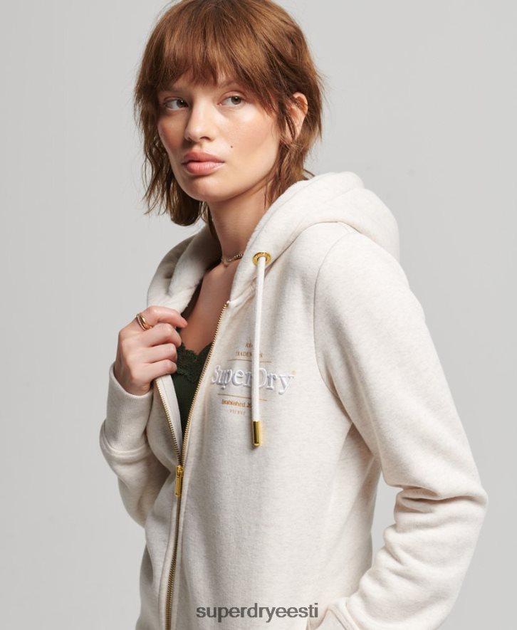 Superdry naised Luksuslik tikitud logoga tõmblukuga kapuuts B2LT46022 Riietus beež
