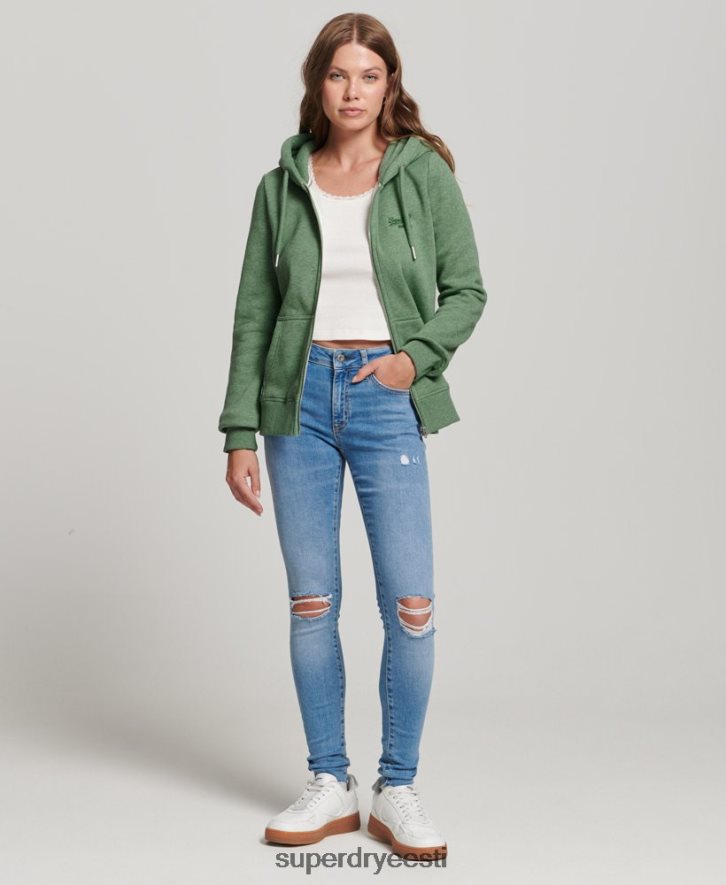 Superdry naised Orgaanilisest puuvillast essentsiaalne logoga tõmblukuga kapuuts B2LT45957 Riietus roheline