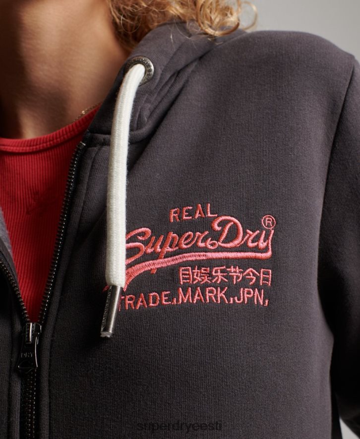 Superdry naised Vintage logoga neoontõmblukuga kapuuts B2LT42143 Riietus tumehall