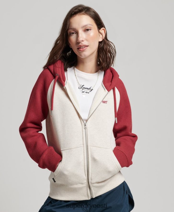 Superdry naised Vintage logoga tikitud pesapalli lukuga kapuuts B2LT43296 Riietus punane