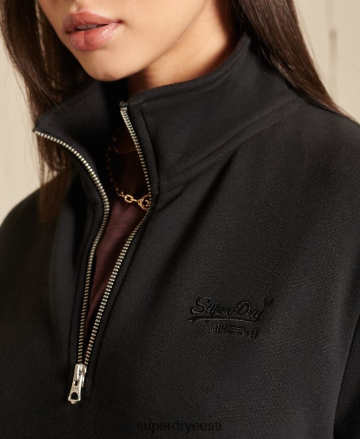 Superdry naised lahtise tikitud logoga tõmblukuga Henley dressipluus B2LT46055 Riietus must