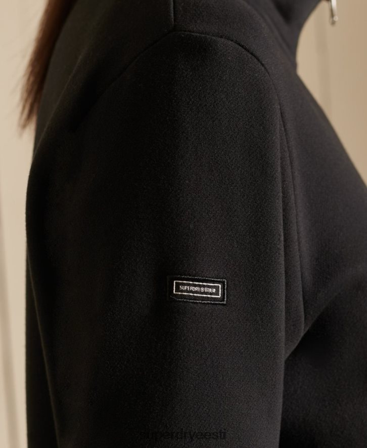 Superdry naised lahtise tikitud logoga tõmblukuga Henley dressipluus B2LT46055 Riietus must