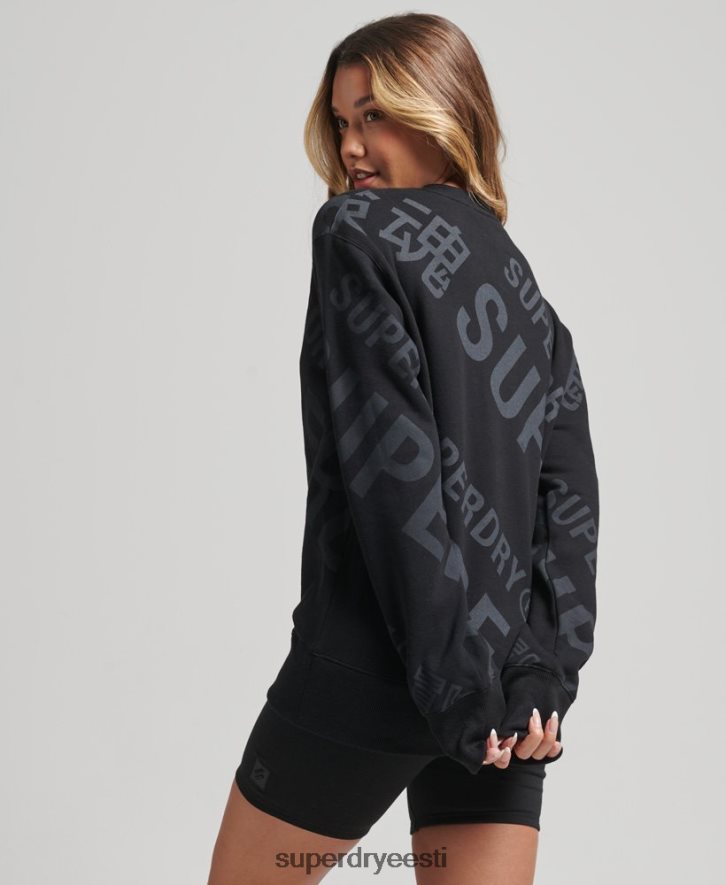 Superdry naised põhilogo üle kogu trükimeeskonna dressipluusi B2LT45896 Riietus must