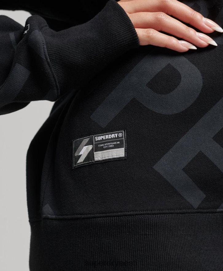 Superdry naised põhilogo üle kogu trükimeeskonna dressipluusi B2LT45896 Riietus must
