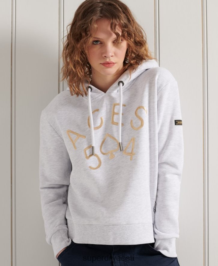 Superdry naised sõjaväe logoga crop hoodie B2LT43495 Riietus helehall