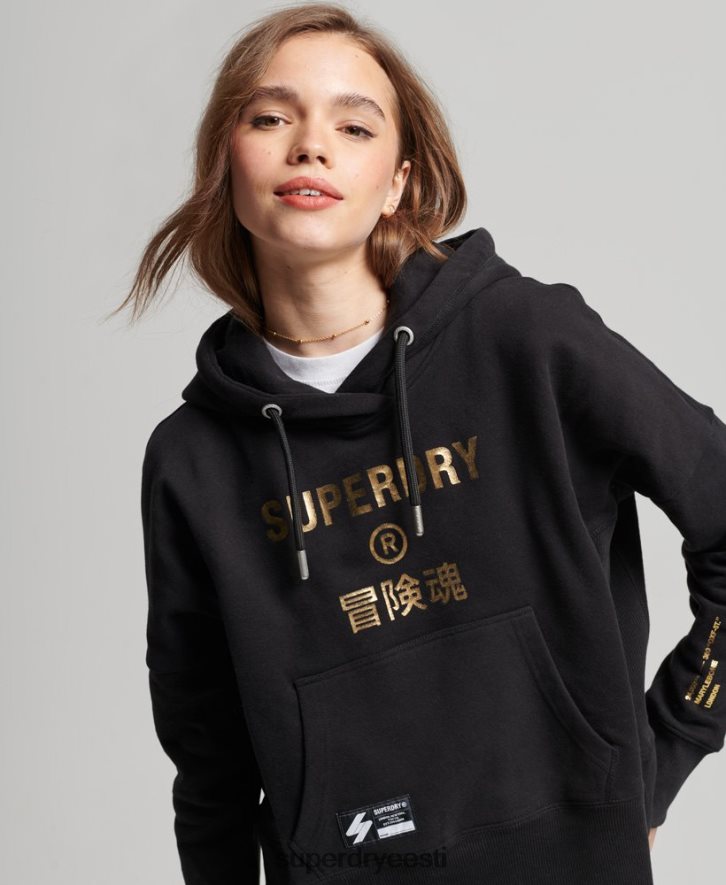 Superdry naised sõltumatu logoga fooliumist crop hoodie B2LT45871 Riietus must