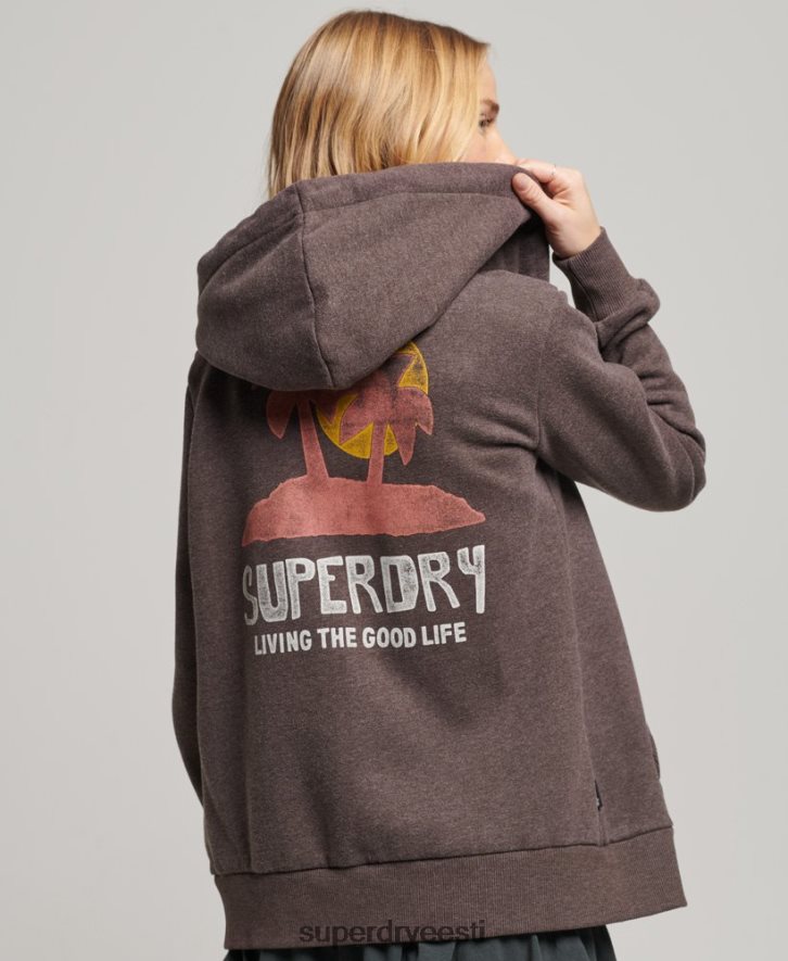 Superdry naised vintage Cali väljalõikega tõmblukuga kapuuts B2LT42142 Riietus pruun