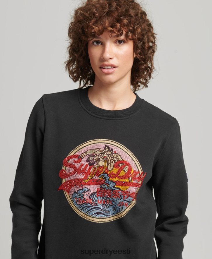 Superdry naised vintage logoga narratiivne rhinestone meeskonna dressipluus B2LT45772 Riietus must