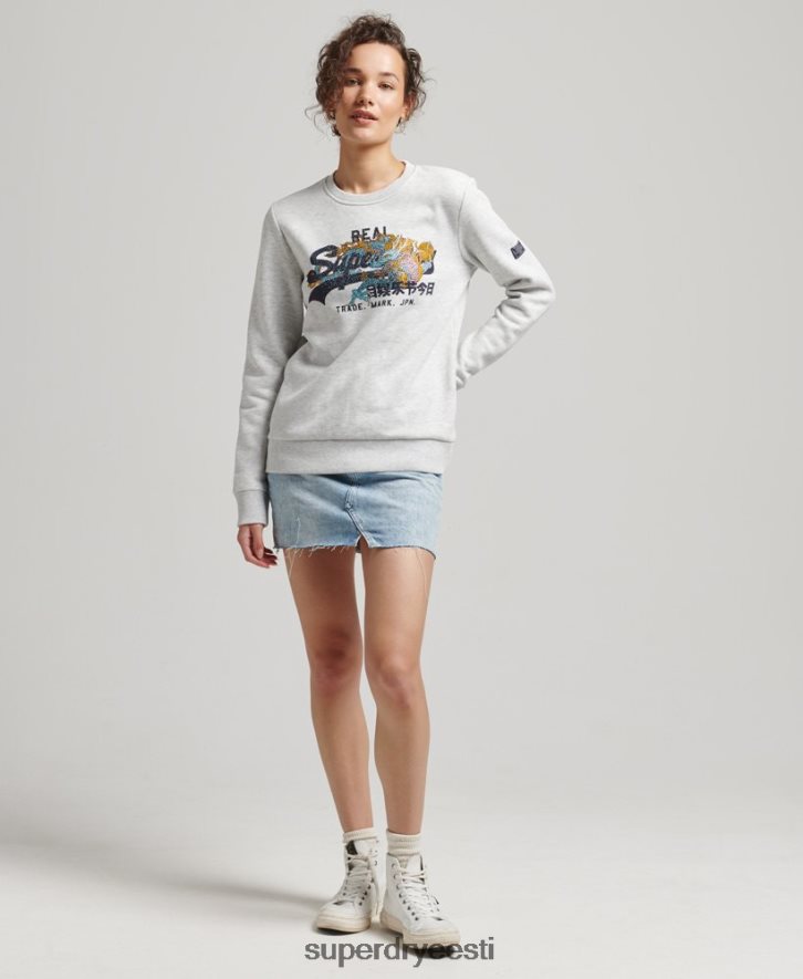 Superdry naised vintage logoga narratiivne rhinestone meeskonna dressipluus B2LT45982 Riietus helehall