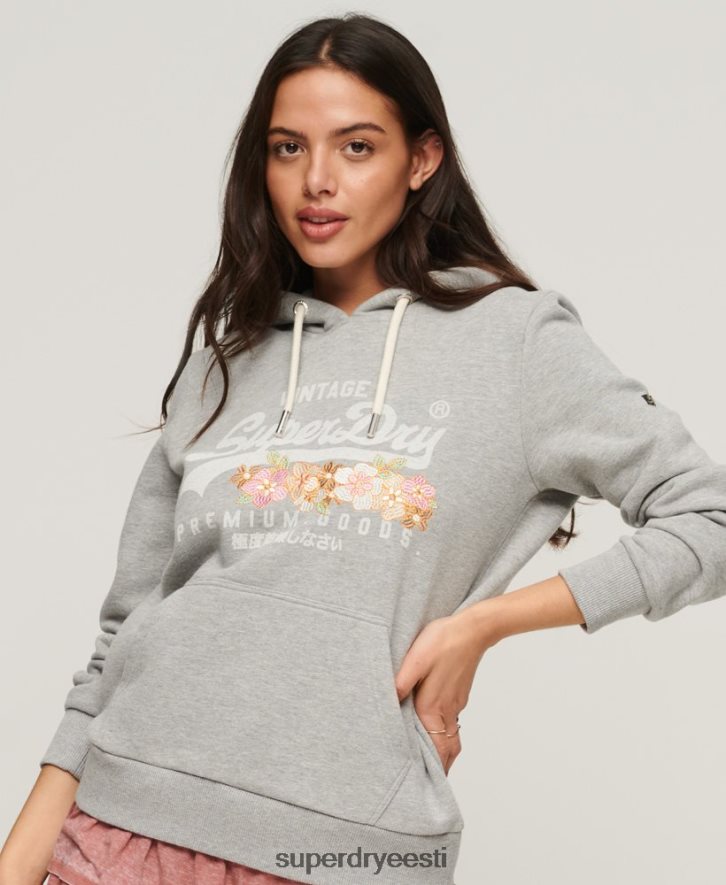 Superdry naised vintage logoga premium kauba lilleline kapuuts B2LT43370 Riietus helehall