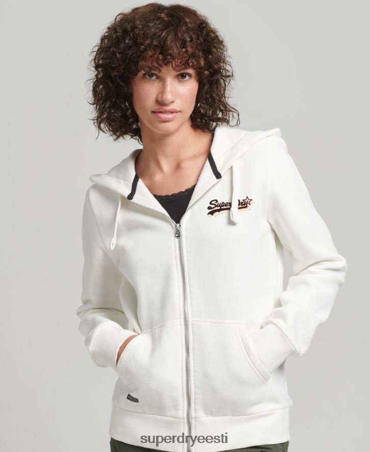 Superdry naised vintage logoga vikerkaare lukuga kapuuts B2LT46110 Riietus valge