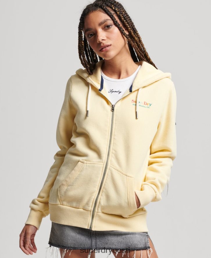 Superdry naised vintage vikerkaare lukuga kapuuts B2LT42208 Riietus kollane