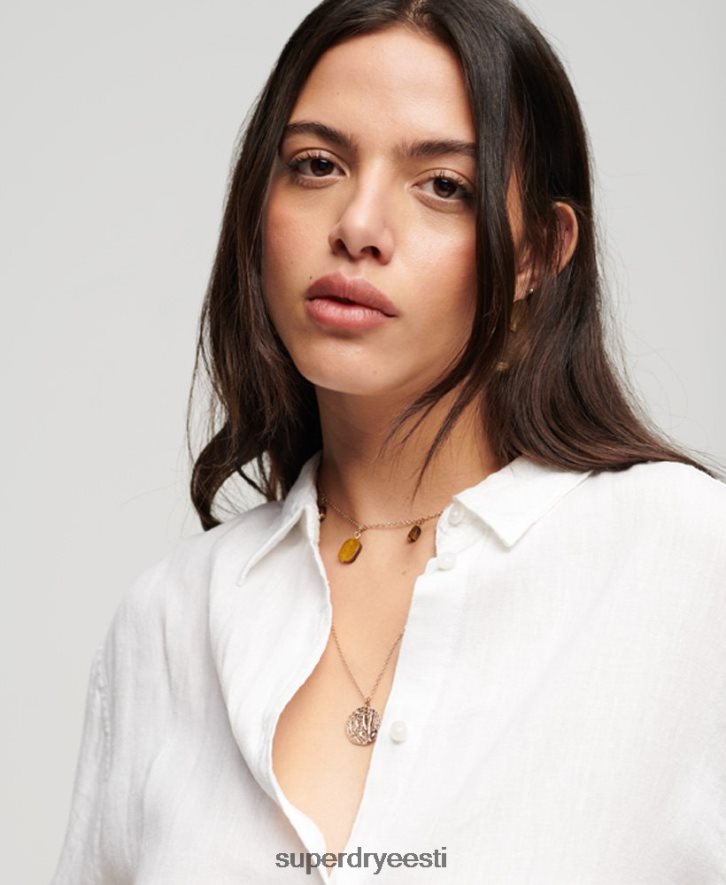 Superdry naised vabaaja linane poiss-sõbra särk B2LT41969 Riietus valge