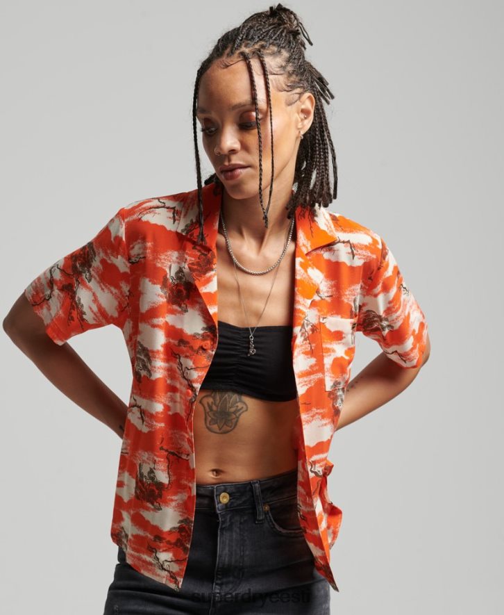 Superdry naised vintage revere särk B2LT43012 Riietus punane