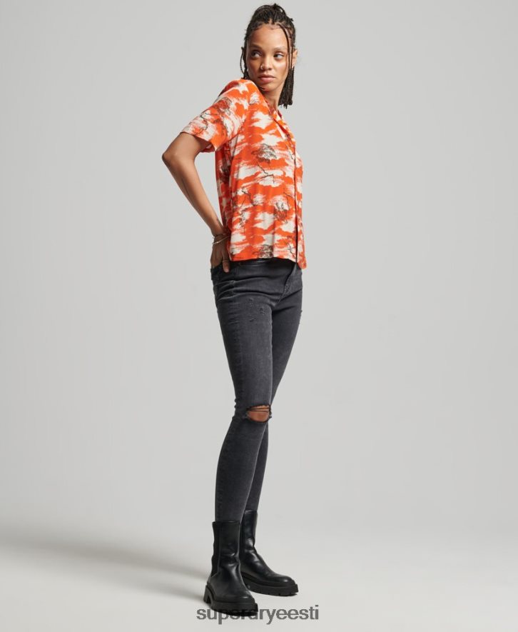 Superdry naised vintage revere särk B2LT43012 Riietus punane