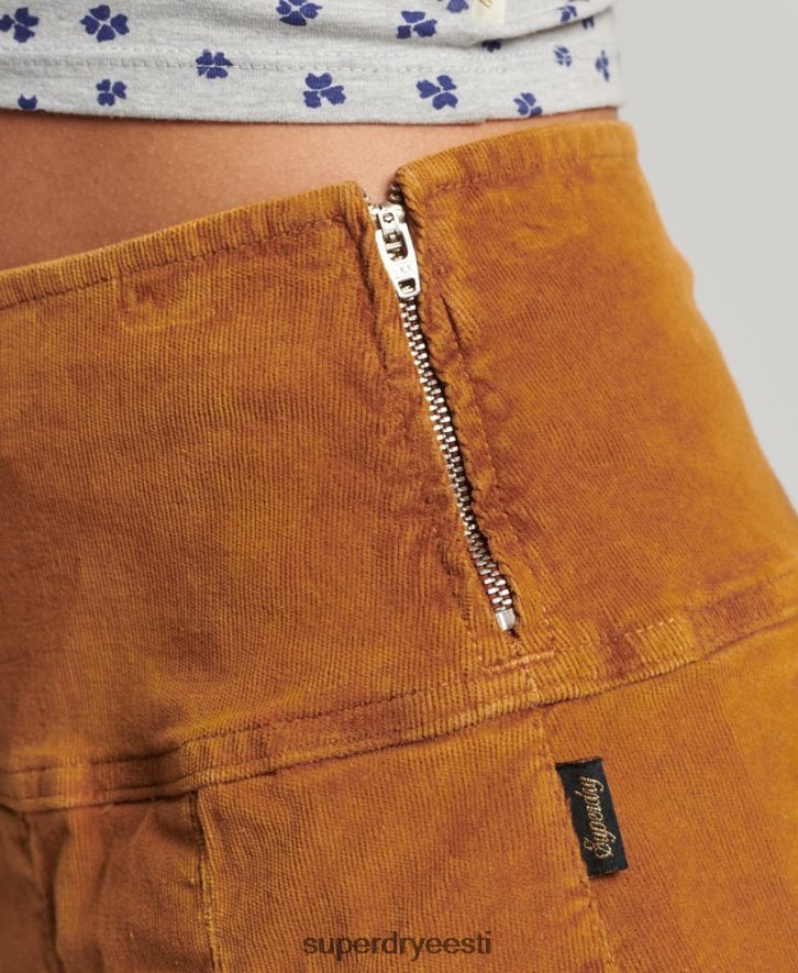 Superdry naised vintage nööriga plisseeritud miniseelik B2LT44143 Riietus pruun