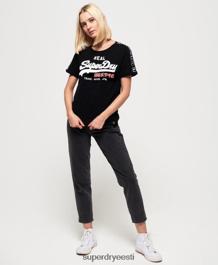 Superdry naised Vintage logoga varrukateibiga karbikujuline T-särk B2LT42866 Riietus must