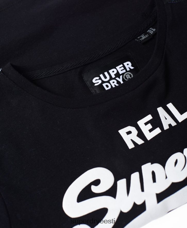 Superdry naised Vintage logoga varrukateibiga karbikujuline T-särk B2LT42866 Riietus must