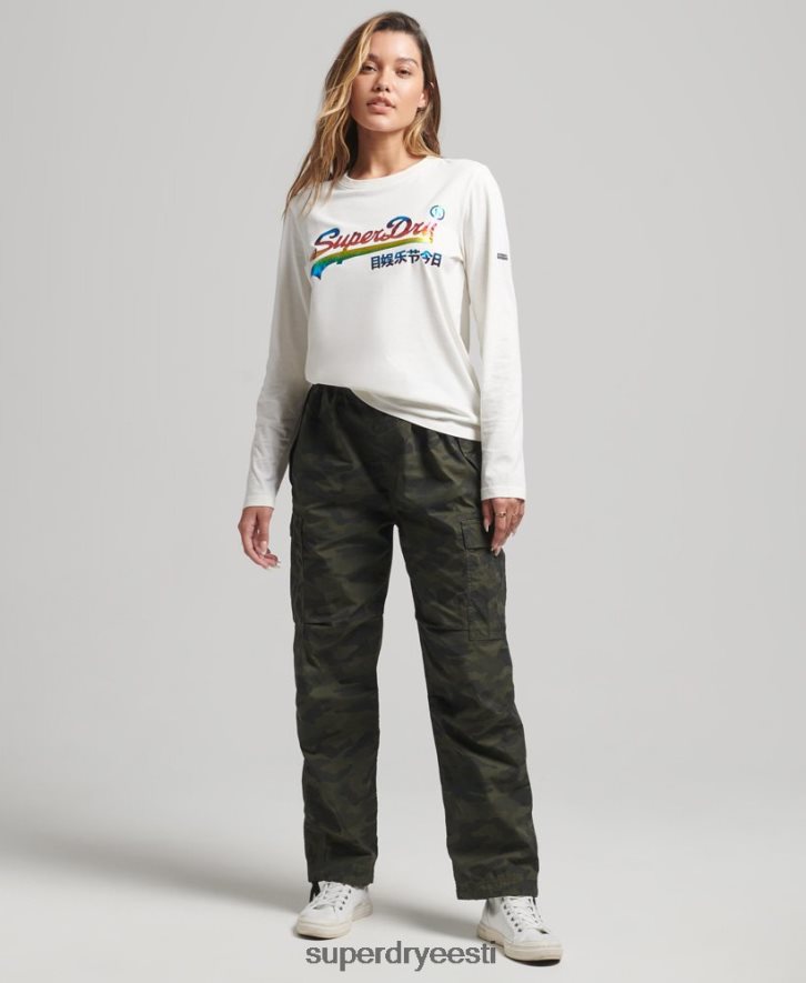 Superdry naised Vintage logoga vikerkaare pikkade varrukatega topp B2LT43070 Riietus valge