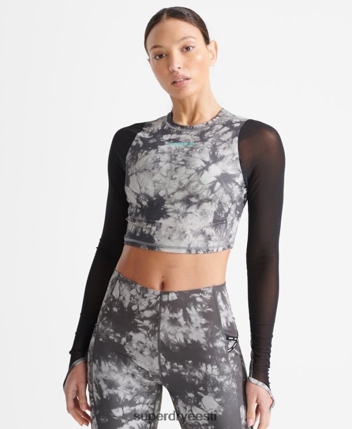 Superdry naised jookse võrgust pikkade varrukatega kärbitud top B2LT44205 Riietus hall