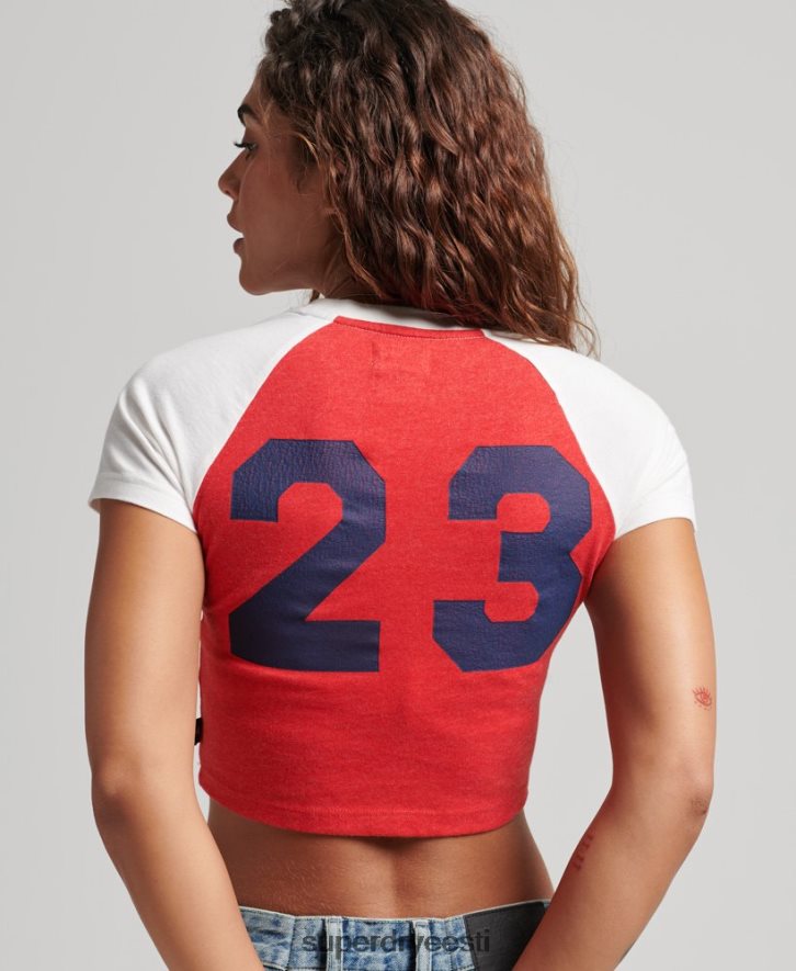 Superdry naised kolledži graafika kärbitud t-särk B2LT46214 Riietus punane
