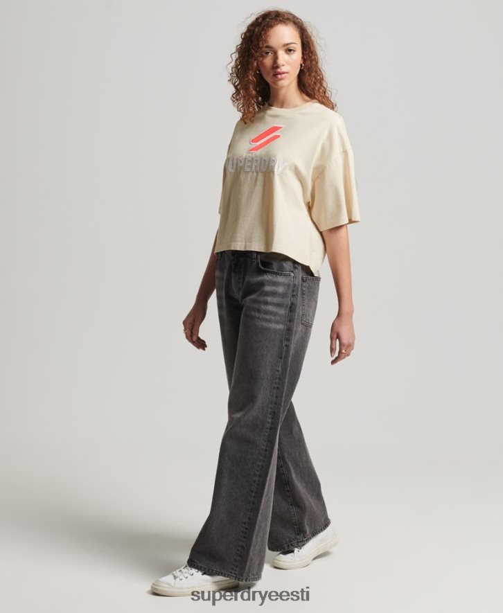 Superdry naised koodiga virnastatud boxy t-särk B2LT42776 Riietus kreem