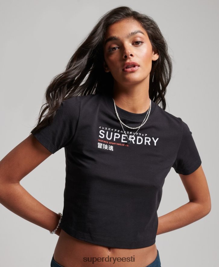Superdry naised koodigraafikaga tikitud pisike T-särk B2LT42231 Riietus must