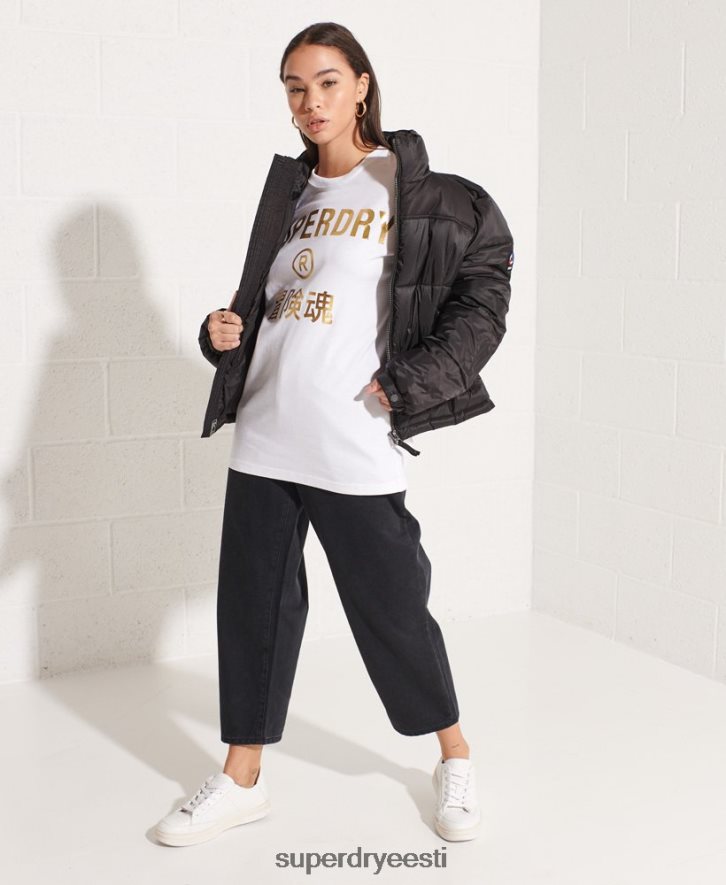 Superdry naised koostöö logoga fooliumist t-särk B2LT46286 Riietus valge