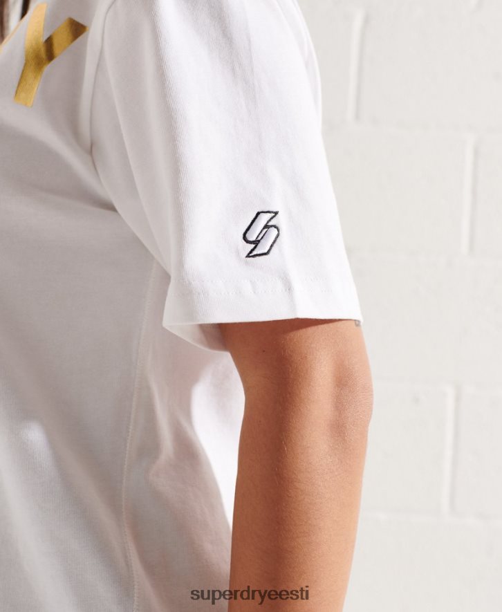 Superdry naised koostöö logoga fooliumist t-särk B2LT46286 Riietus valge
