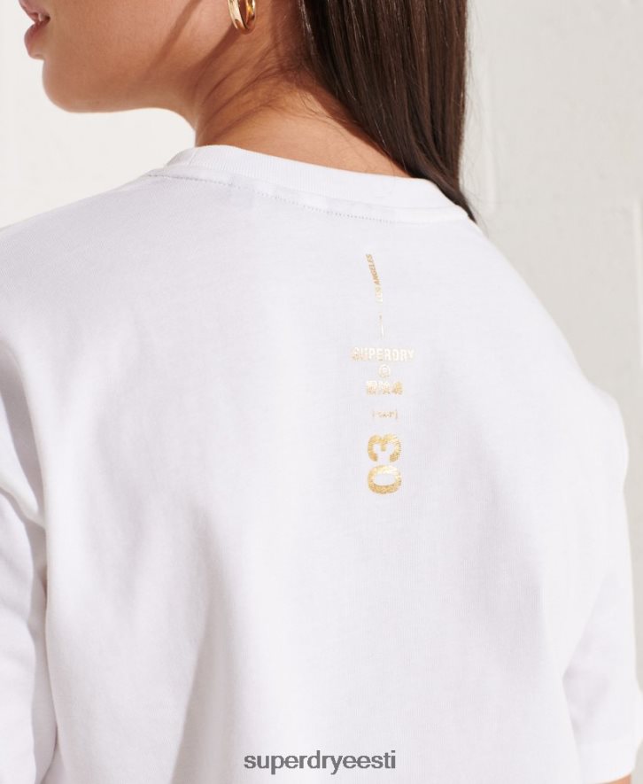 Superdry naised koostöö logoga fooliumist t-särk B2LT46286 Riietus valge