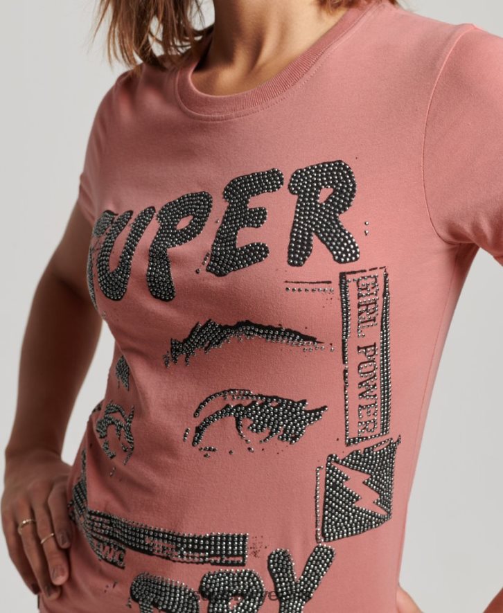 Superdry naised lo-fi plakat t-särk B2LT42698 Riietus roosa