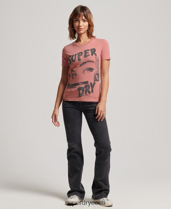 Superdry naised lo-fi plakat t-särk B2LT42698 Riietus roosa