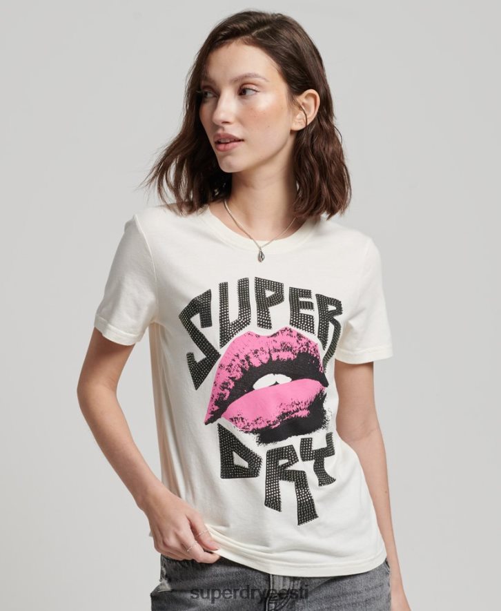Superdry naised lo-fi plakat t-särk B2LT42717 Riietus valge