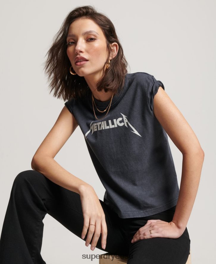 Superdry naised metallica korgiga varrukaribaga t-särk B2LT42613 Riietus must