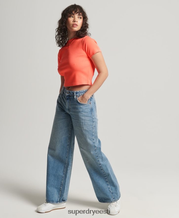 Superdry naised orgaanilisest puuvillast essentsiaalne liibuv crop t-särk B2LT46207 Riietus korallid