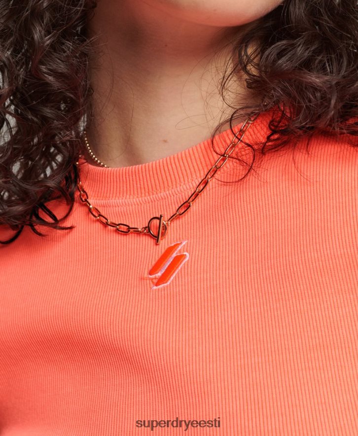 Superdry naised orgaanilisest puuvillast essentsiaalne liibuv crop t-särk B2LT46207 Riietus korallid