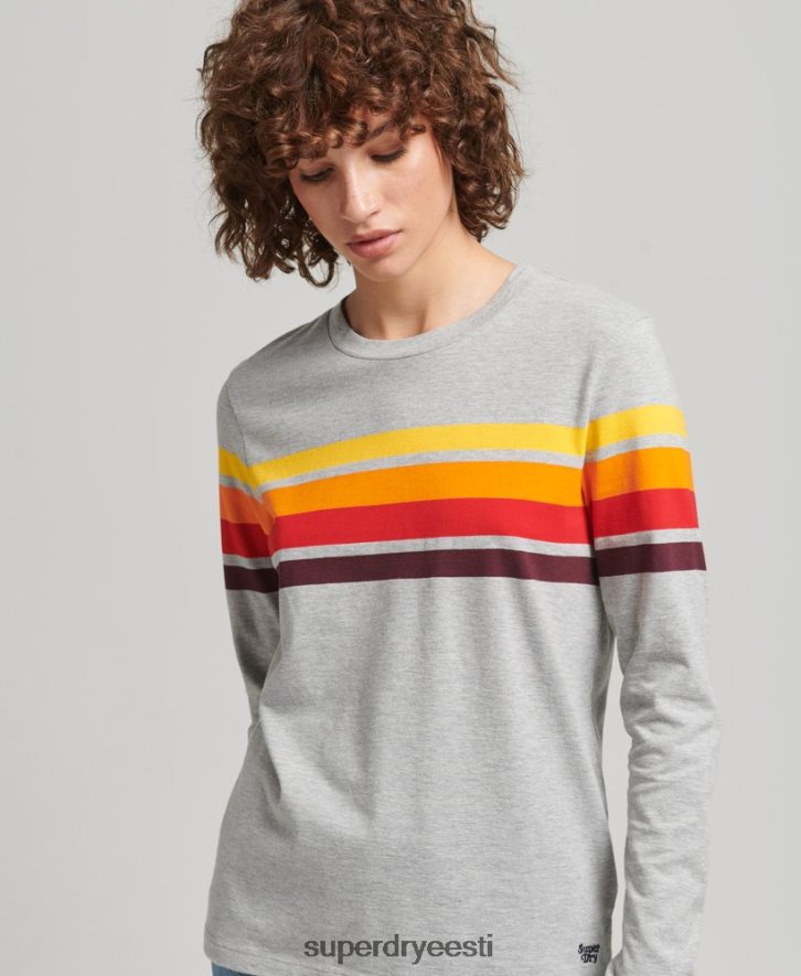 Superdry naised orgaanilisest puuvillast kalitriibuline 2.0 pikkade varrukatega topp B2LT46540 Riietus helehall