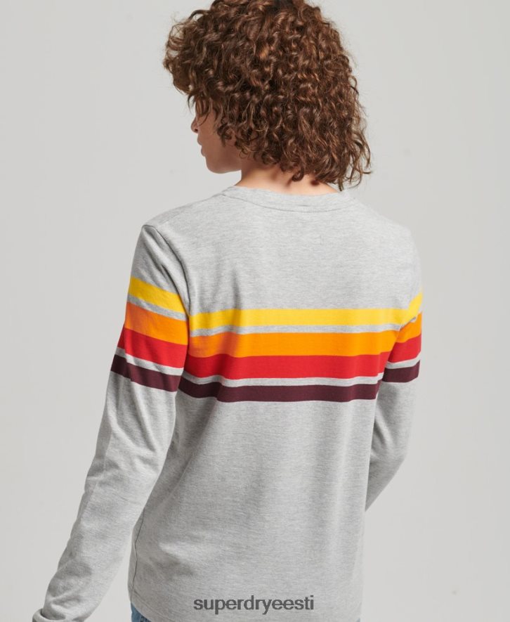 Superdry naised orgaanilisest puuvillast kalitriibuline 2.0 pikkade varrukatega topp B2LT46540 Riietus helehall