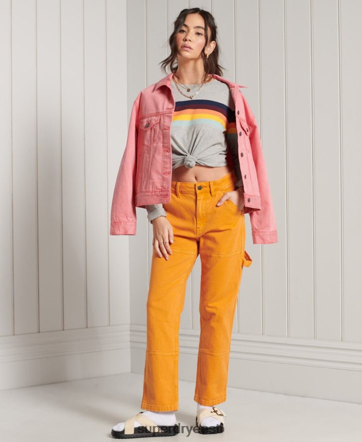 Superdry naised orgaanilisest puuvillast kalitriibuline pikkade varrukatega topp B2LT46781 Riietus helehall