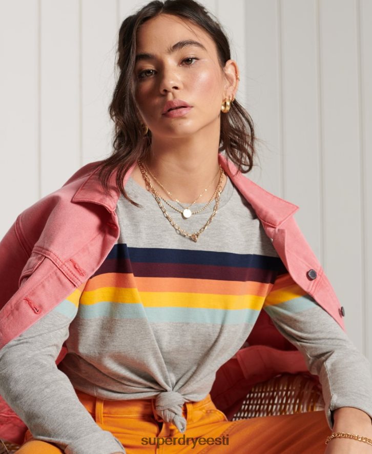 Superdry naised orgaanilisest puuvillast kalitriibuline pikkade varrukatega topp B2LT46781 Riietus helehall