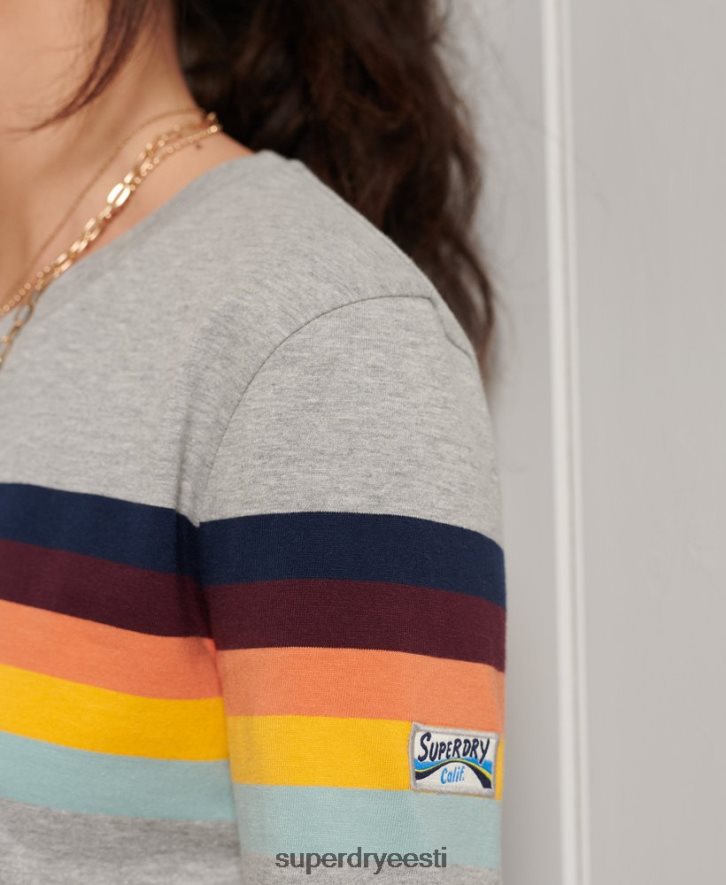 Superdry naised orgaanilisest puuvillast kalitriibuline pikkade varrukatega topp B2LT46781 Riietus helehall